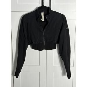 Alo Yoga Cropped Zip Jacket Black Long Sleeve Athleisure Women’s XS